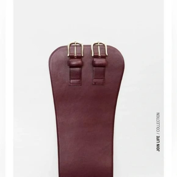 ZARA LEATHER SASH BELT BURGUNDY - Picture 4 of 5